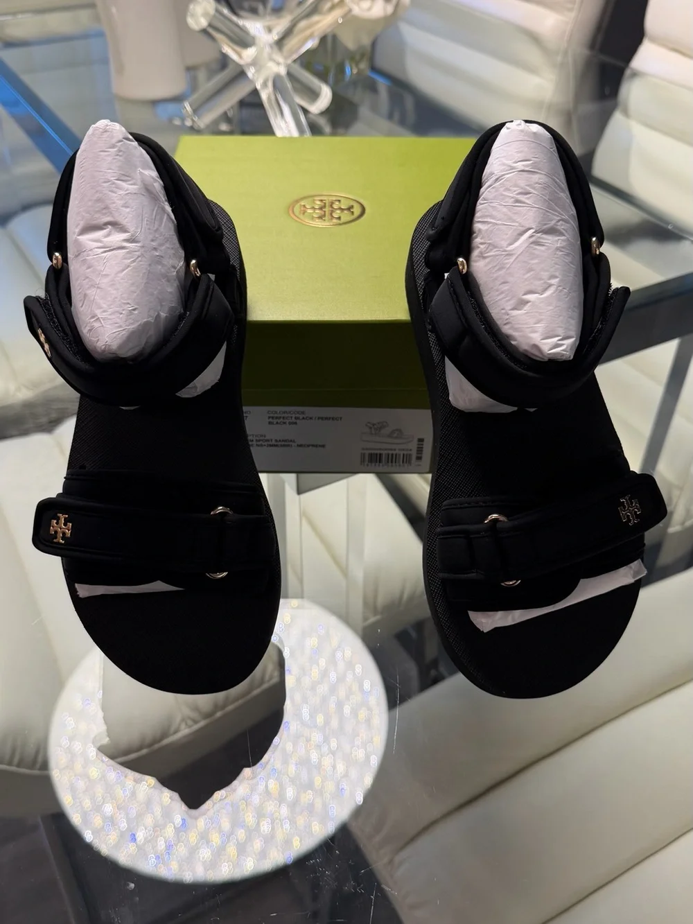 Tory Burch Black Platform Sandals with Gold Logo